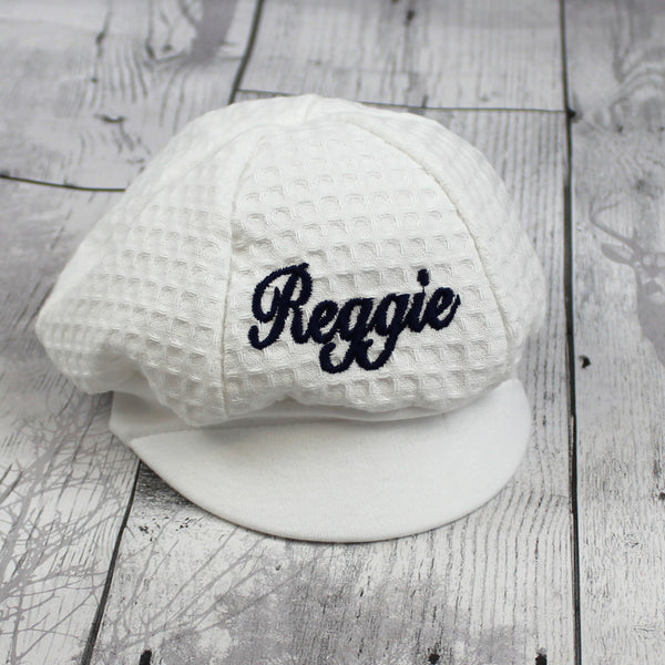 Baby boys white baker cap custom