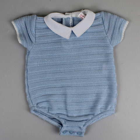 baby boys knitted blue romper with collar summer outfit