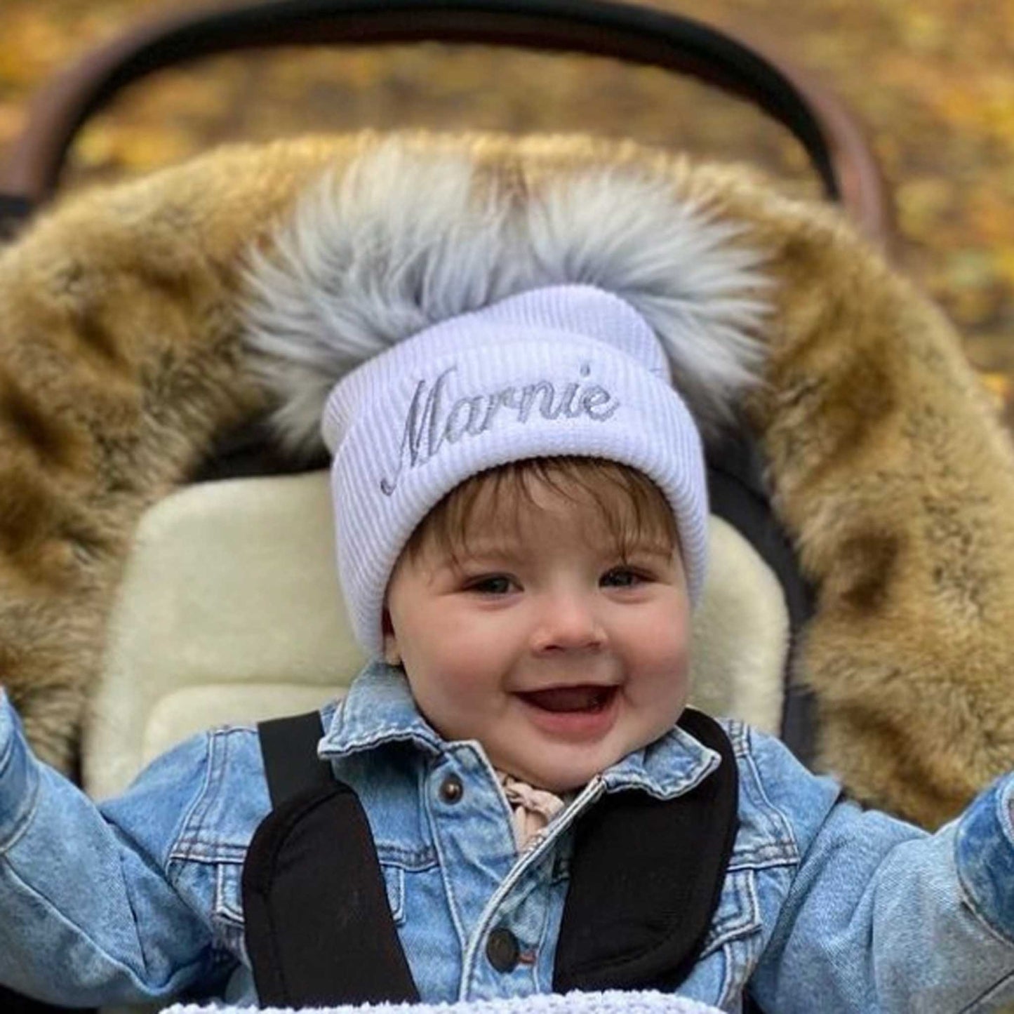 unisex baby pom hat personalised