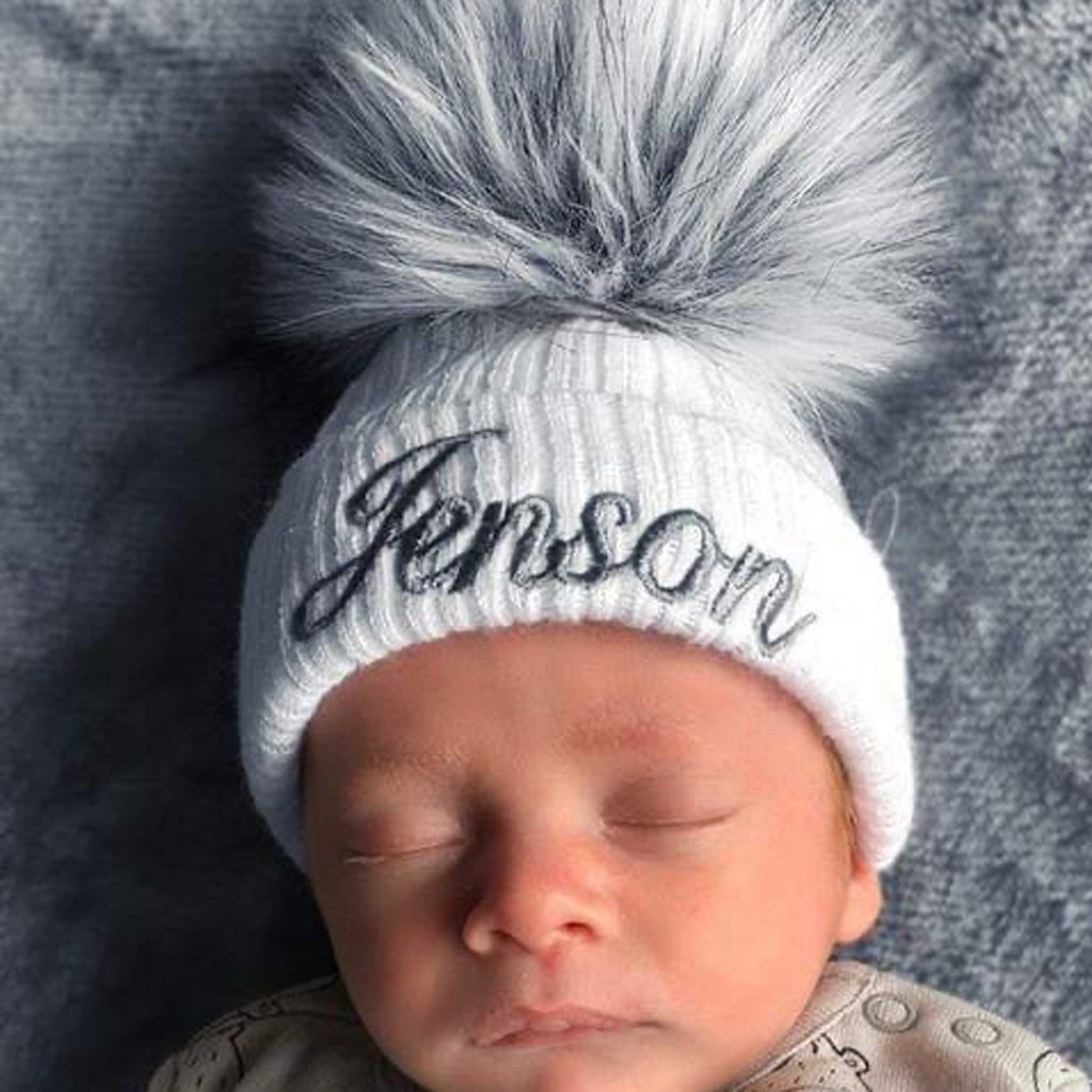baby unisex white personalised hat