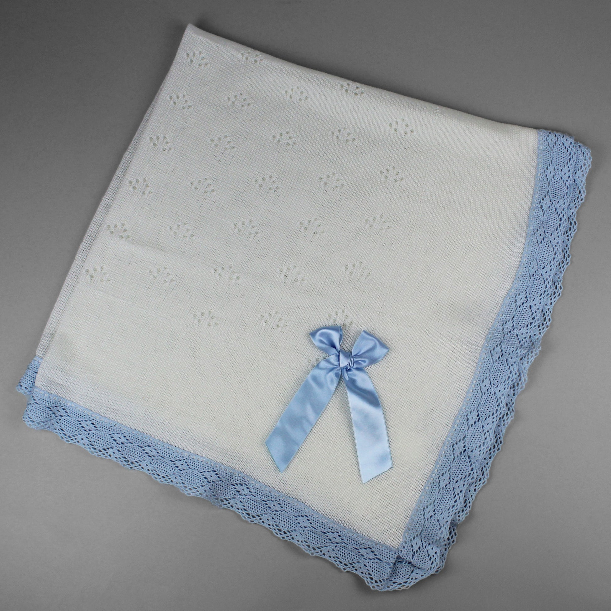 Knitted Spanish Shawl in white and blue