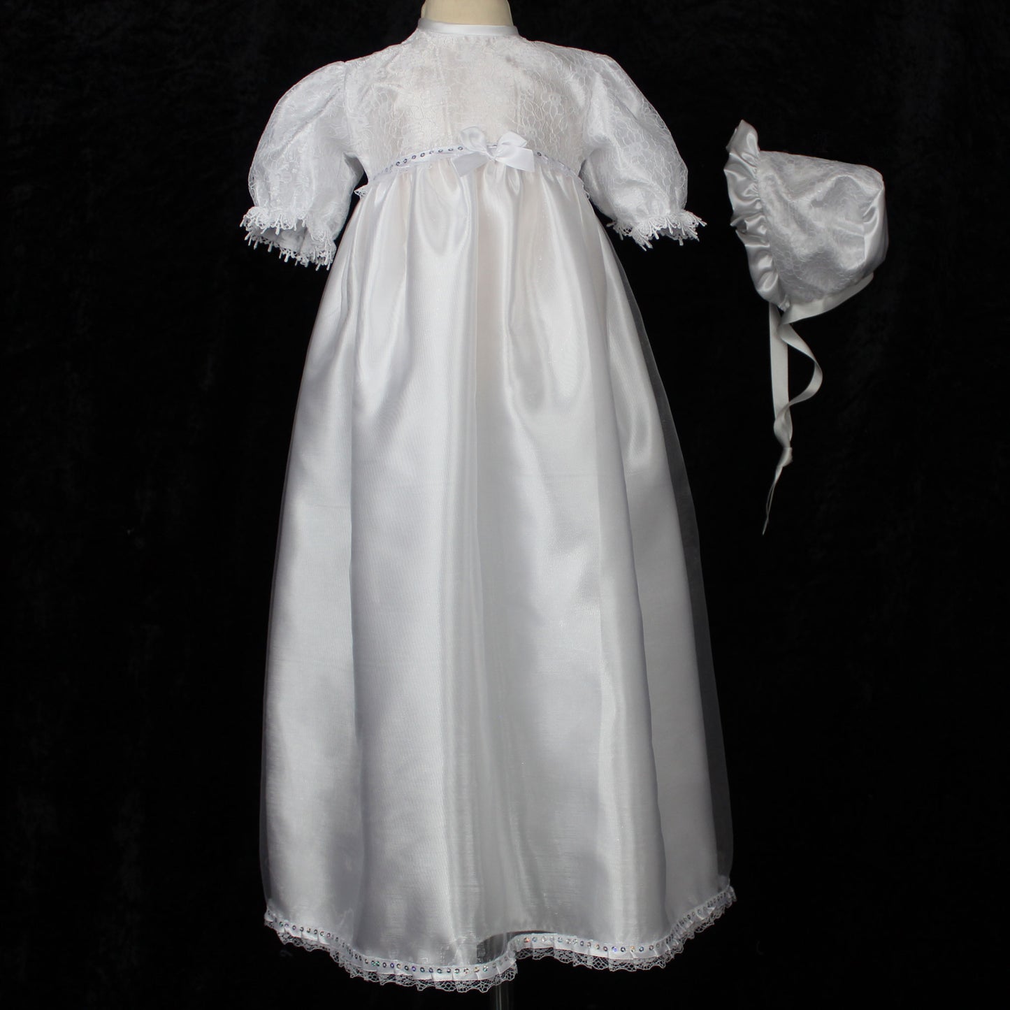 Baby Girls White Long Christening Gown Baptism Dress with Bonnet
