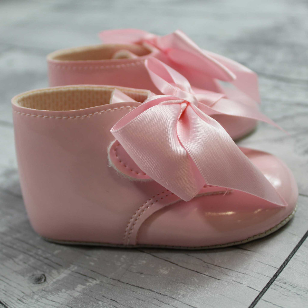 Baby Girl Boots with Satin Ribbon Bow Pink