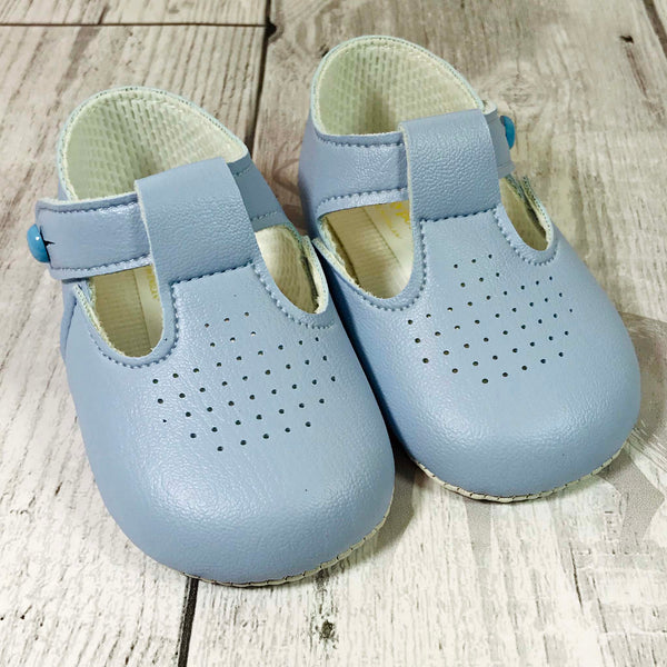 baby boy blue soft sole pram shoes with t bar