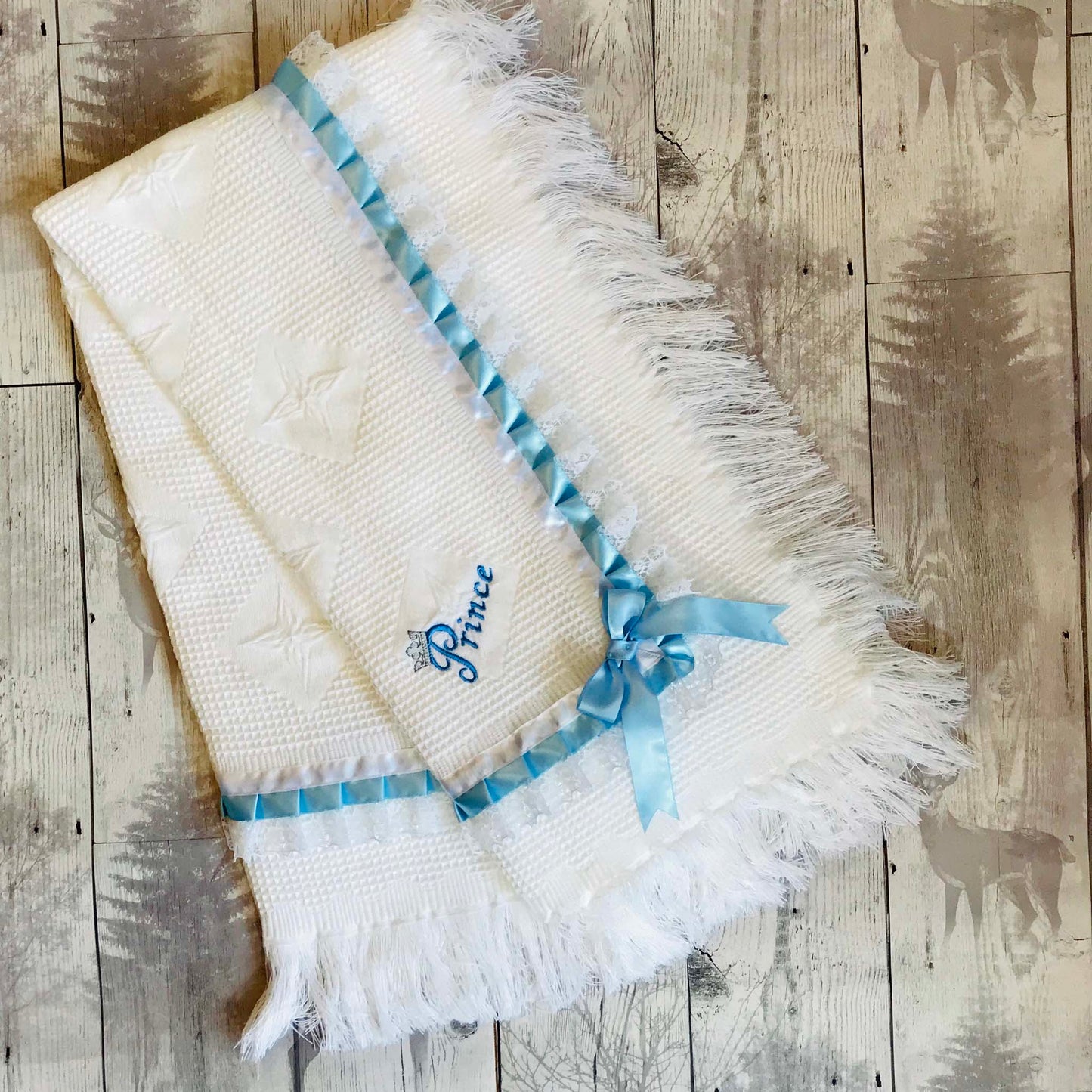 Personalised Shawl - Baby Boy's Prince White Luxury Shawl - Ideal for Christening