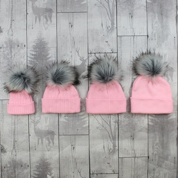 Personalised Baby Hat - Pink Pom Pom Hat