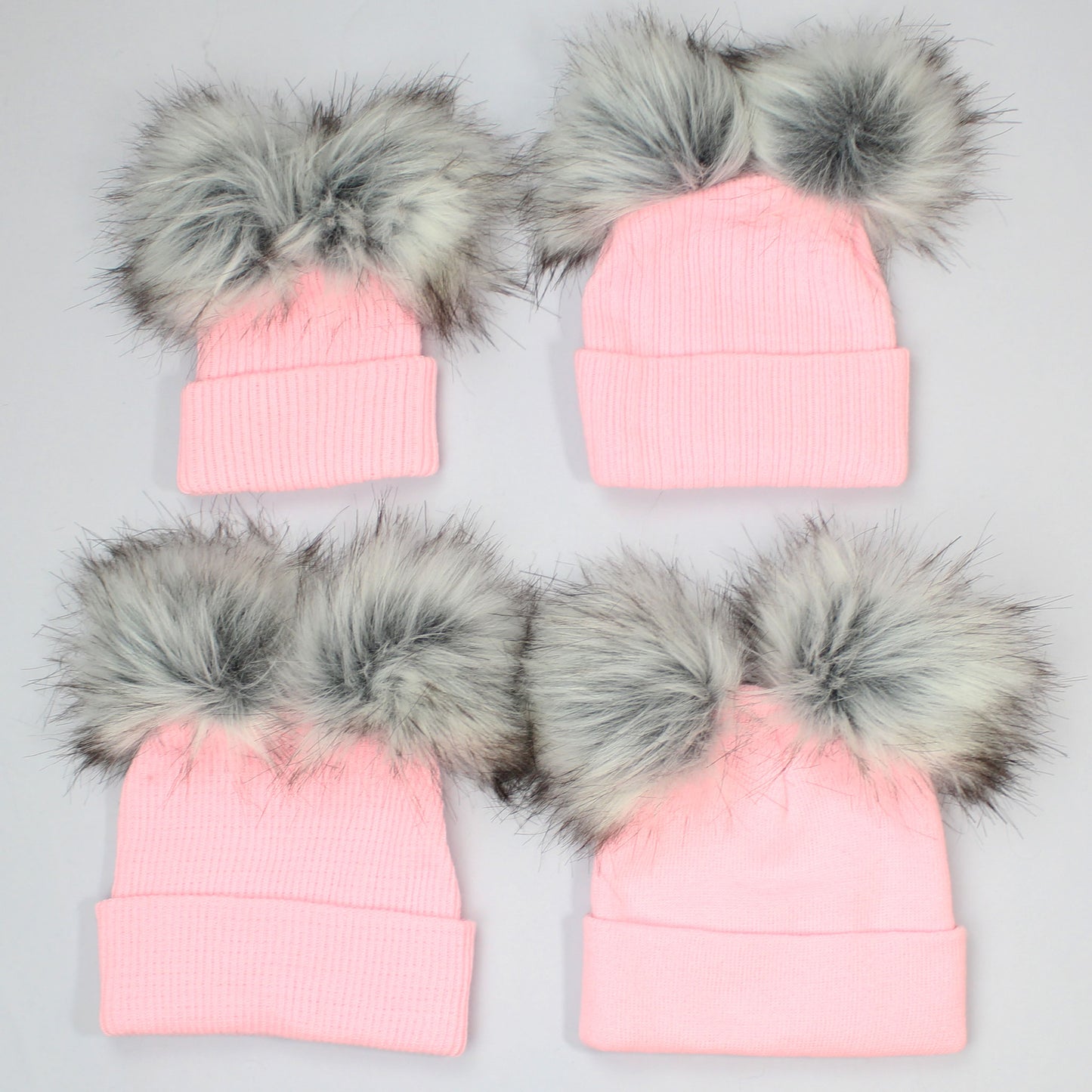 Personalised Baby Girl Hat - Pink Double Faux Fur Pom