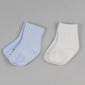 Two Pack Baby Mid Knee High Socks - White / Blue - Pex Cannes