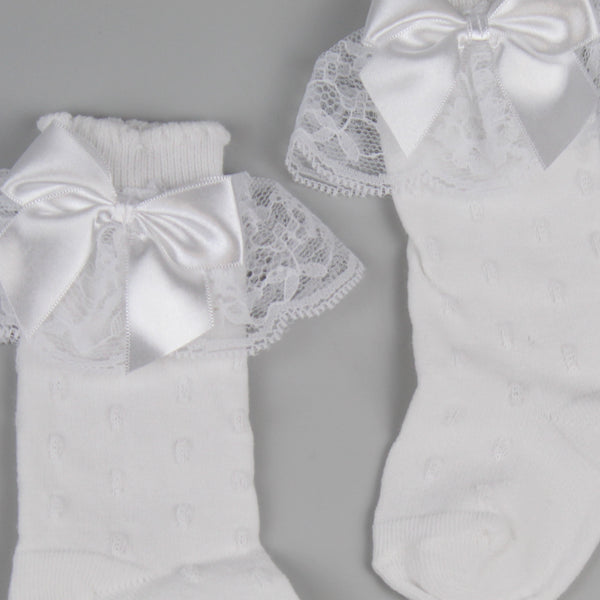 Baby Girl Lace & Bow Knee Socks - White - Pex Tina