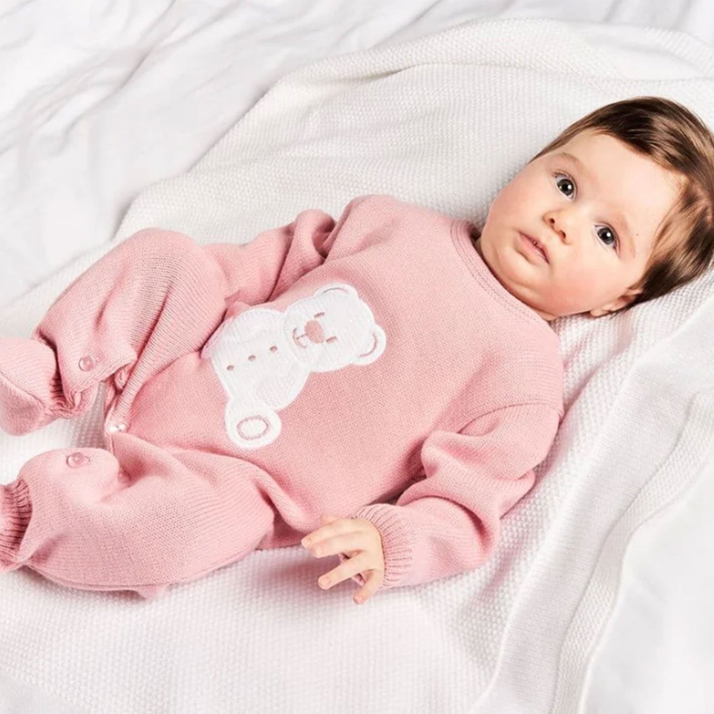 baby dusky pink all in one with bear