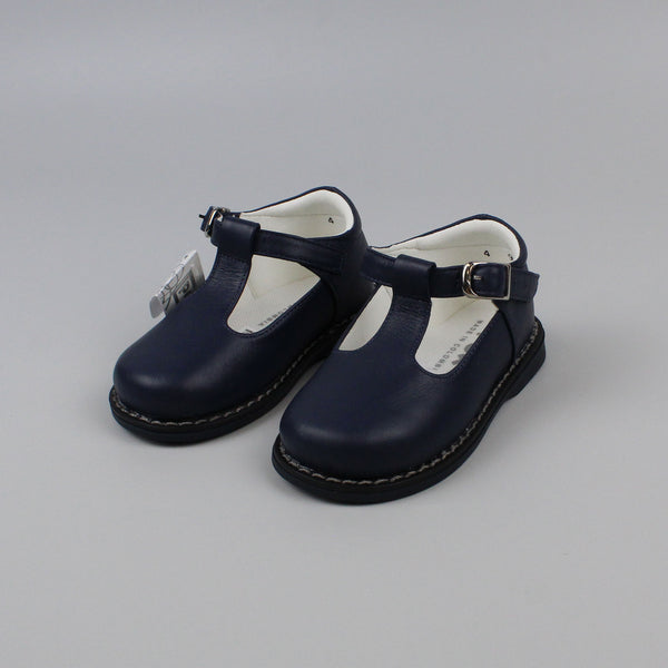 Baby Boys Navy Leather T Bar Shoe