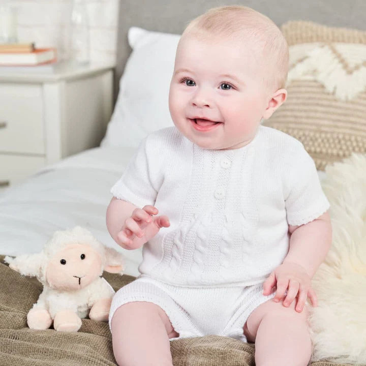 unisex white knitted baby outfit