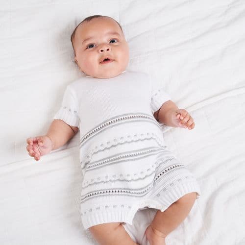 white and grey dandelion knitted romper
