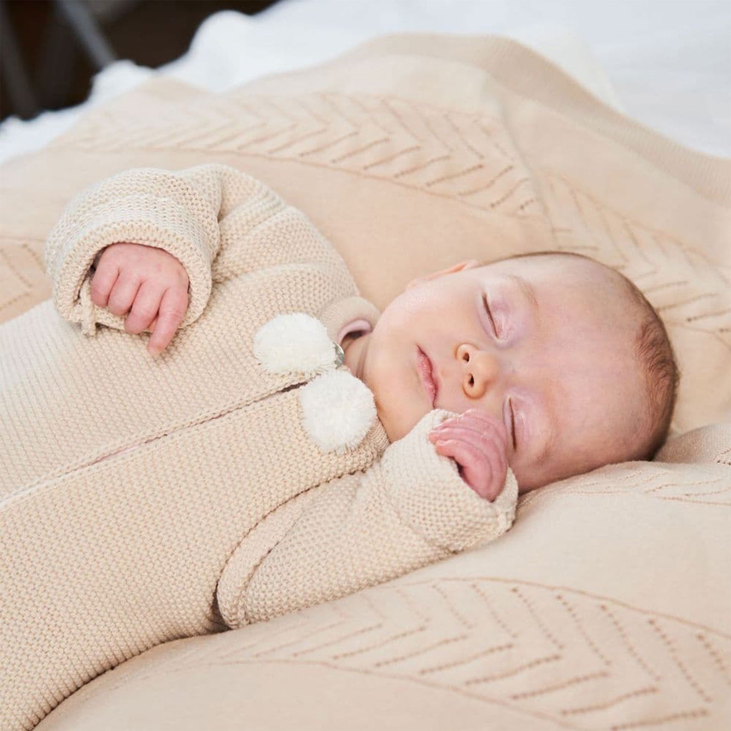 baby knitted beige outfit bottoms and cardigan