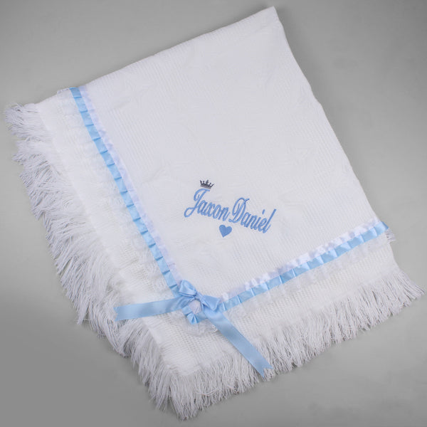 personalised baby shawl white