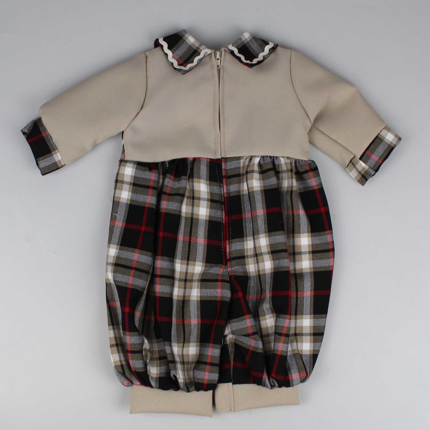 baby unisex romper beige tartan