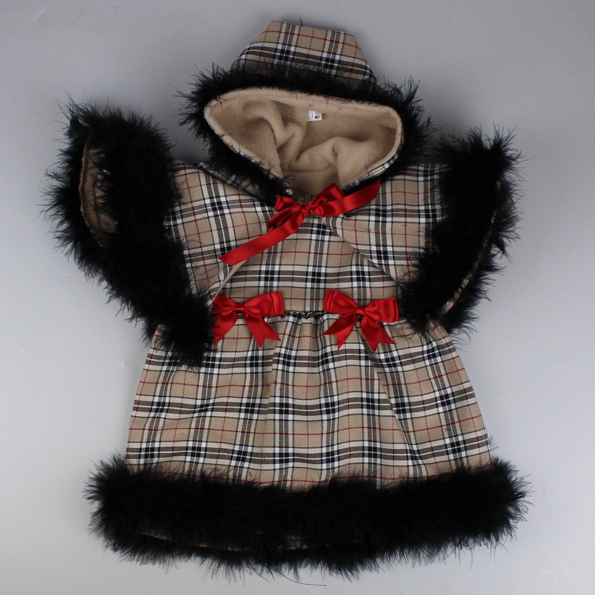 beige tartan cape and dress