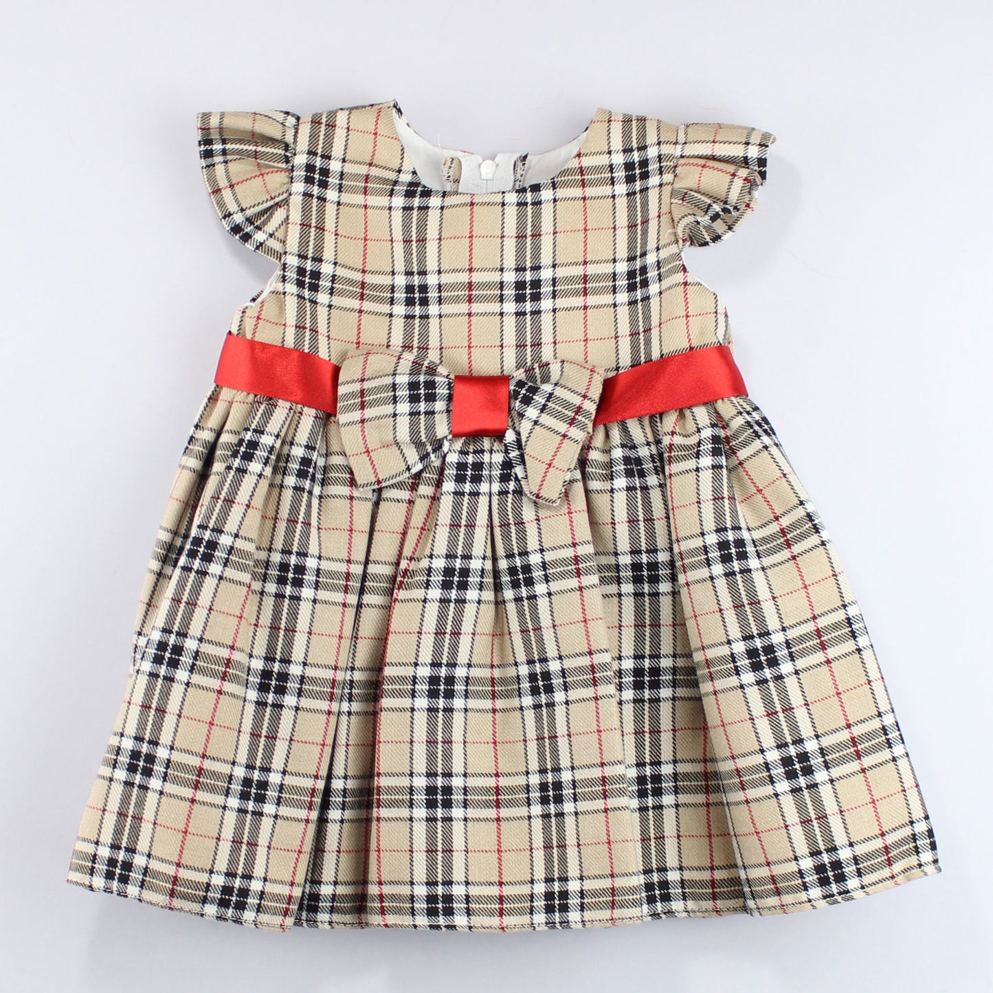 beige baby girls tartan dress