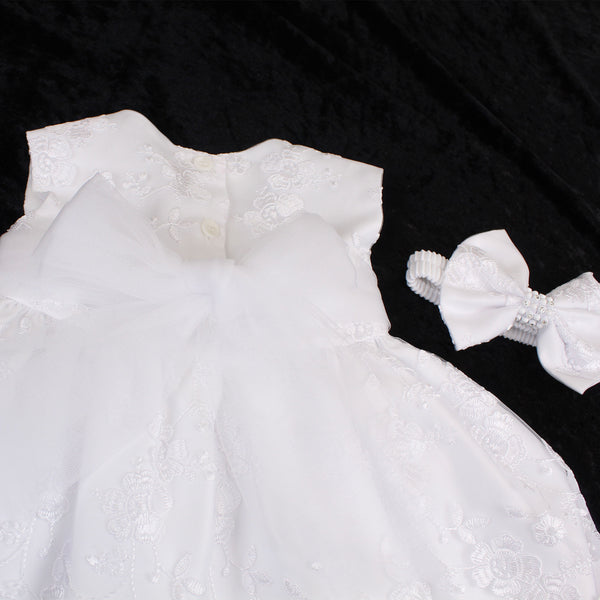 baby girls christening dress with headband white