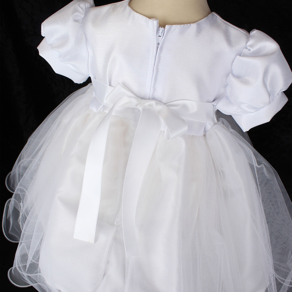 Baby Girls White Diamante Bow Christening Baptism Dress