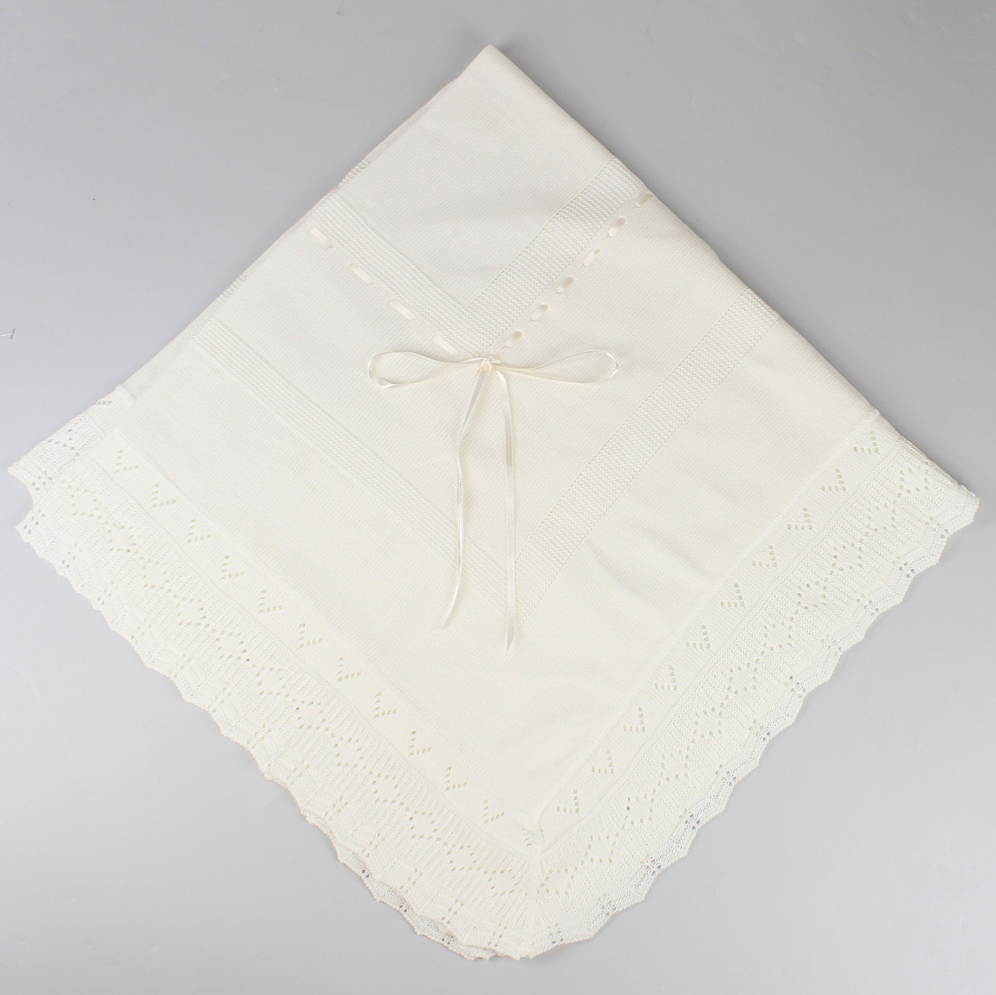 cream knitted baby shawl