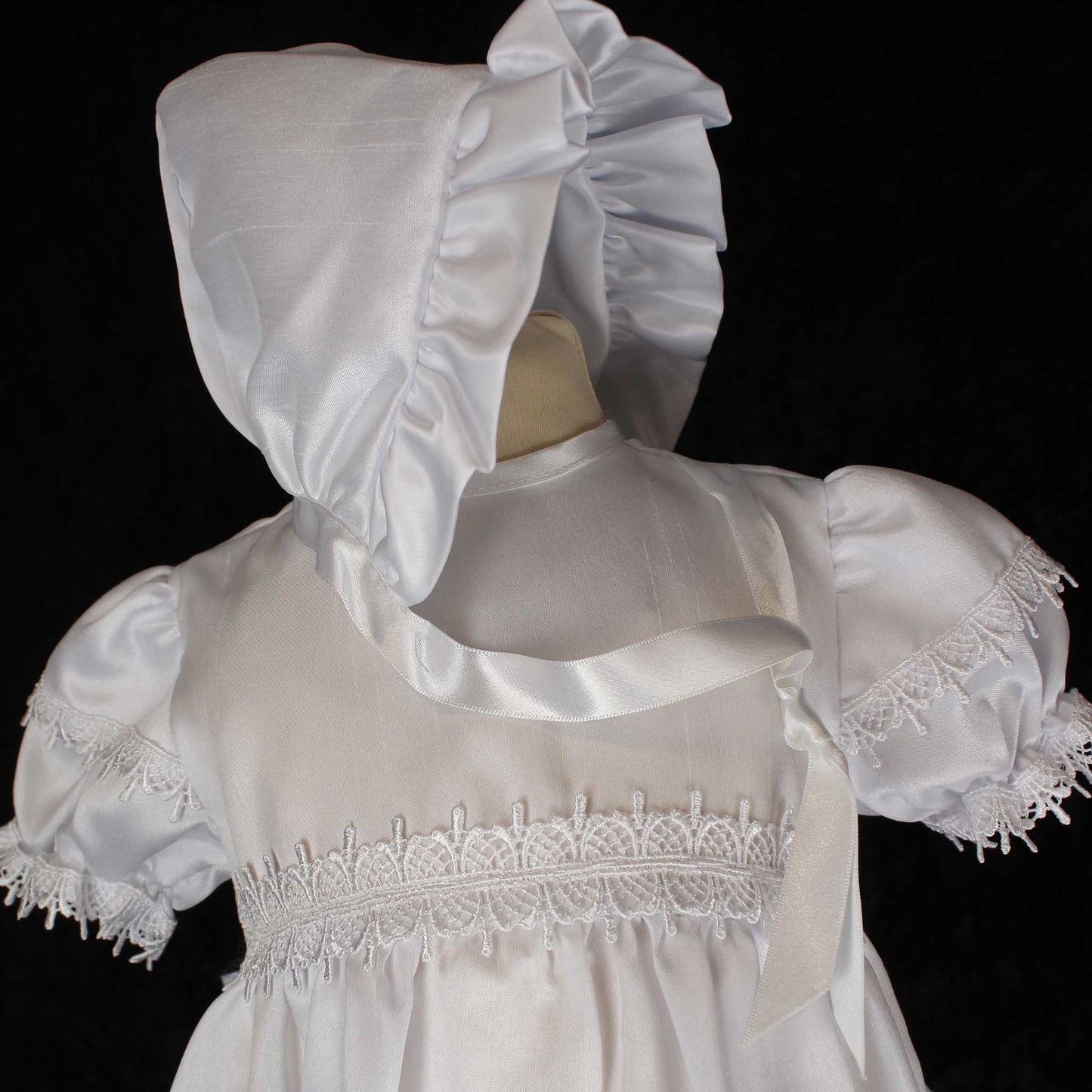 Baby Girls Christening Robe With Bonnet - Pex Bernadette - White