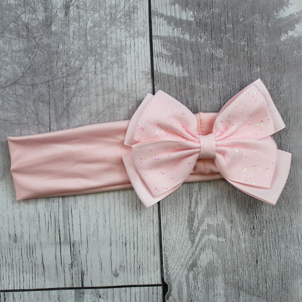 sparkly / glittery pink headband with big bow