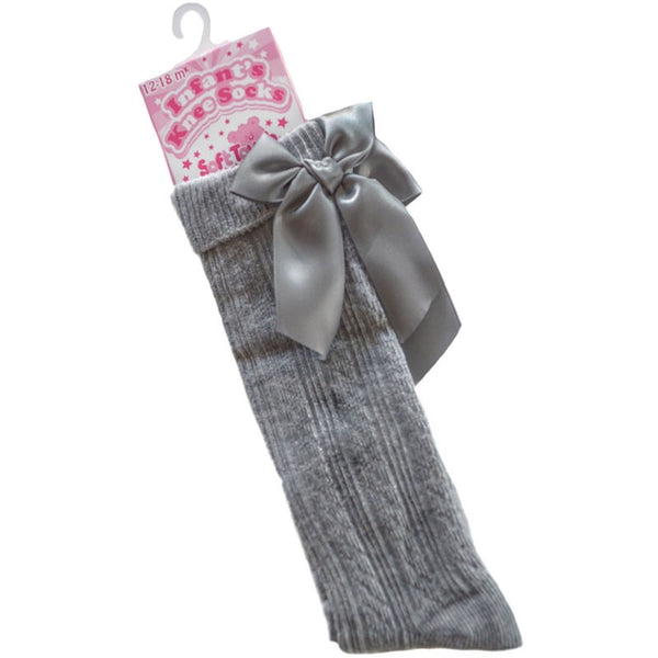 Baby Girls Grey Knee High socks with Satin Bow