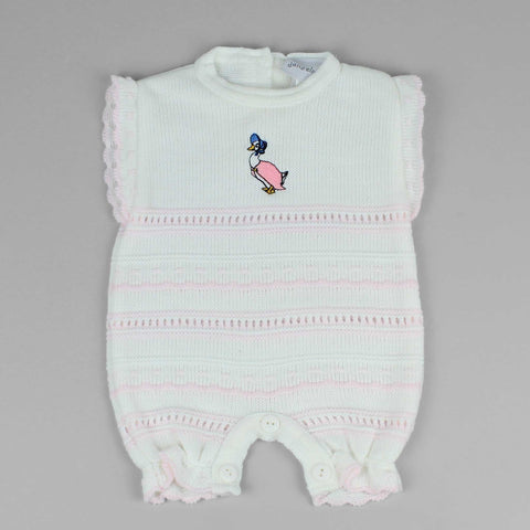 white and pink duck romper