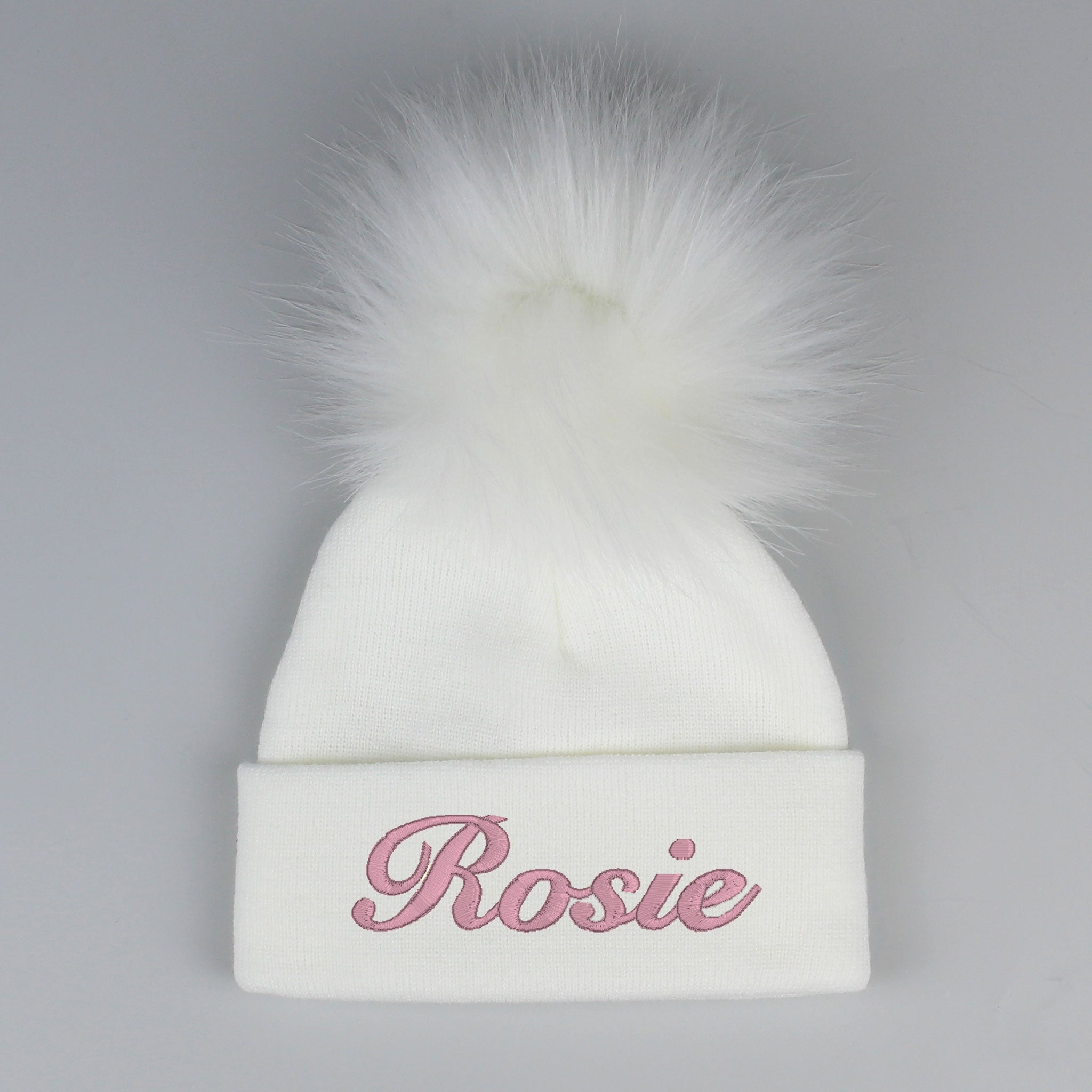 Personalised Pastel White Pom Hat - 2 to 6 years