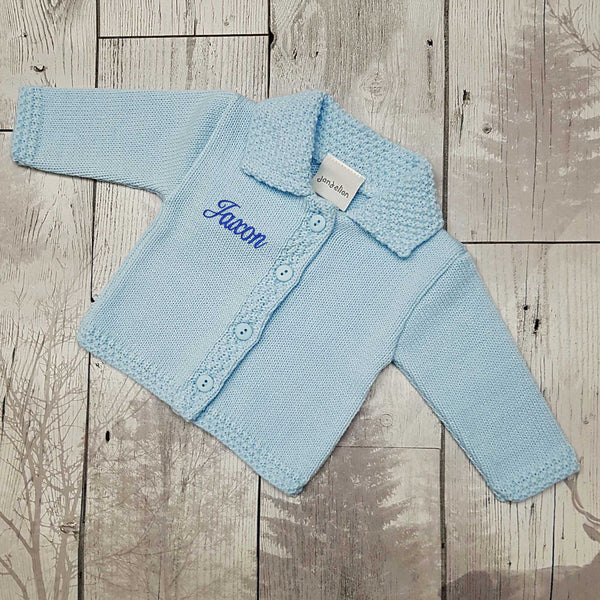 personalised baby clothes cardigan blue