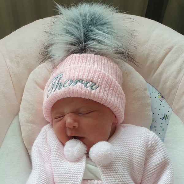 baby girls pink personalised hat