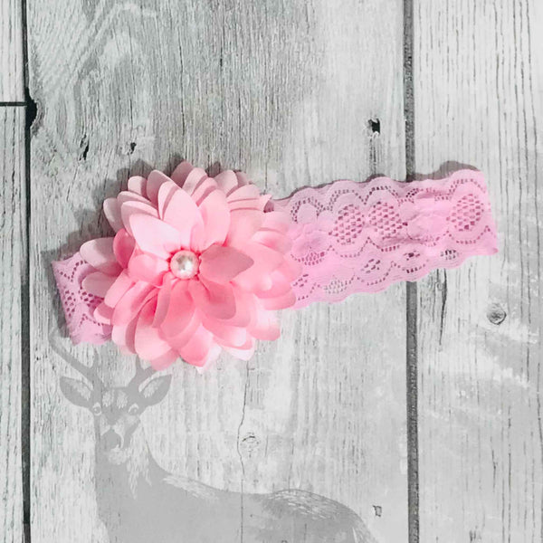 baby headband pink with flower