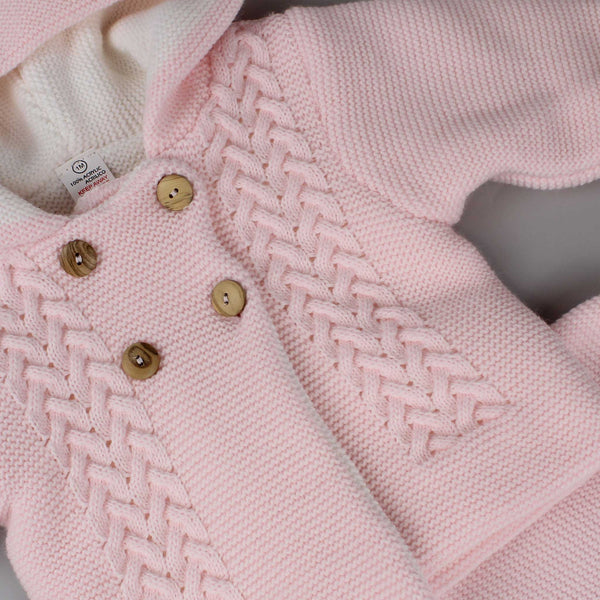 baby girls pink double lined hoodie knitted outfit