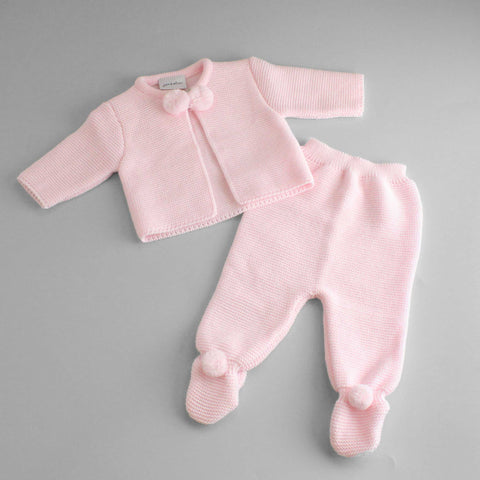 baby pink knitted tracksuit outfit pram set spanish style