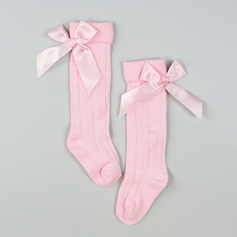Baby Girls  Knee High socks with Satin Bow - Pink