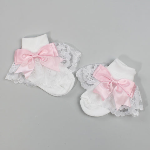 baby girl socks  fancy with lace and pink bows