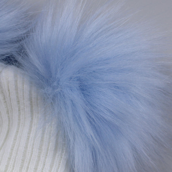 Personalised Baby Double Pom Hat - White Blue