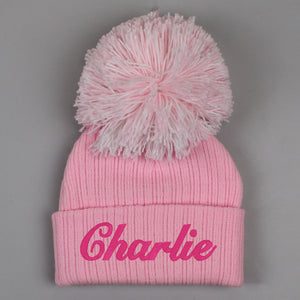 baby girl custom name pom hat in pink