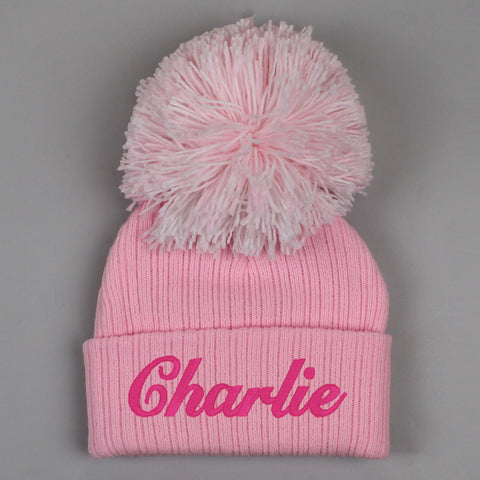 baby girl custom name pom hat in pink