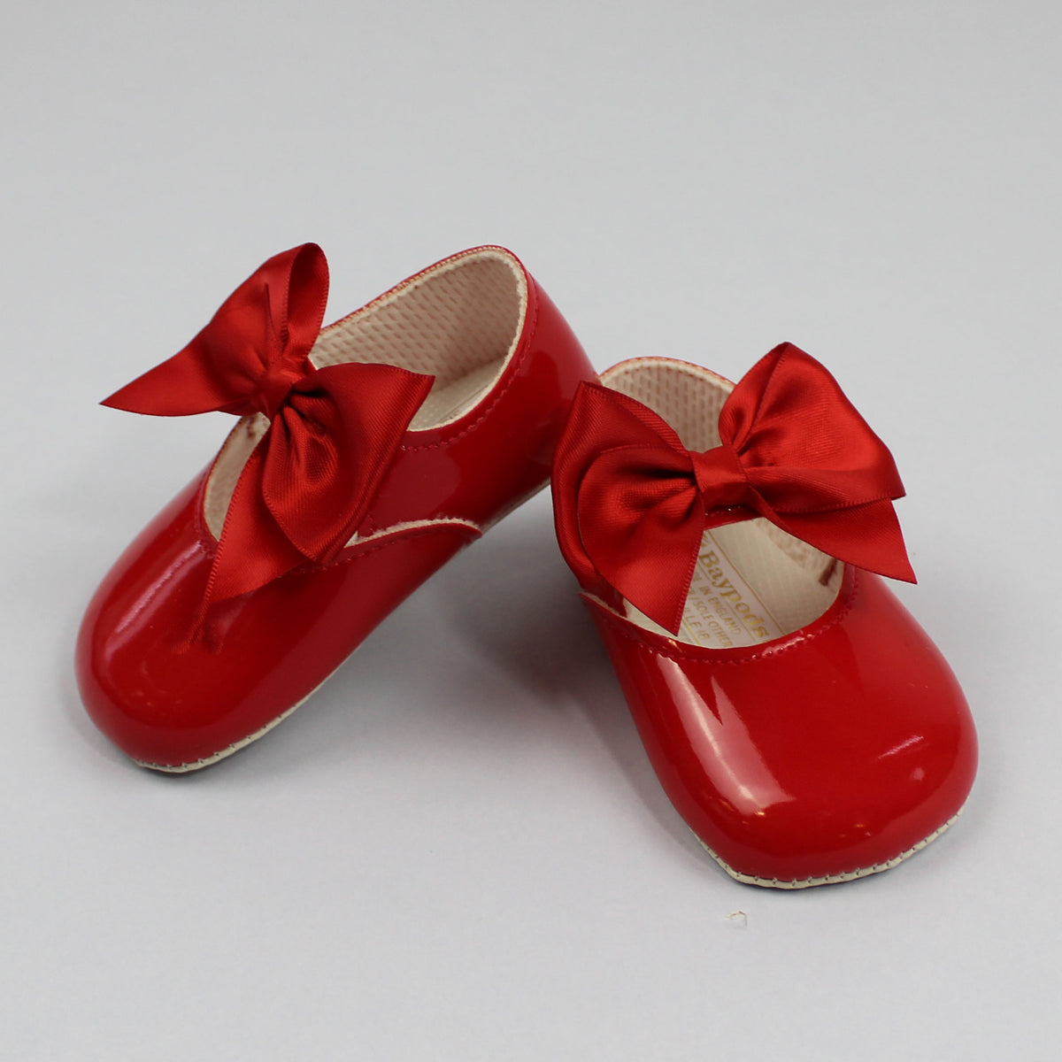 Cute Red Pram Shoes with Satin Ribbon Bow by Baypods Lullaby Lane Baby Shop