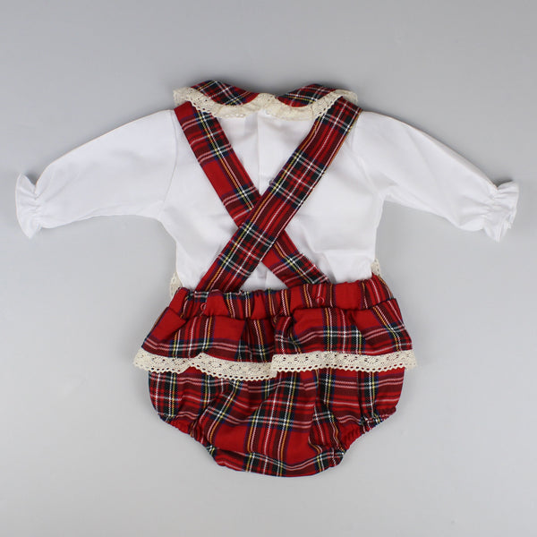 baby girls smart red tartan blouse and romper set