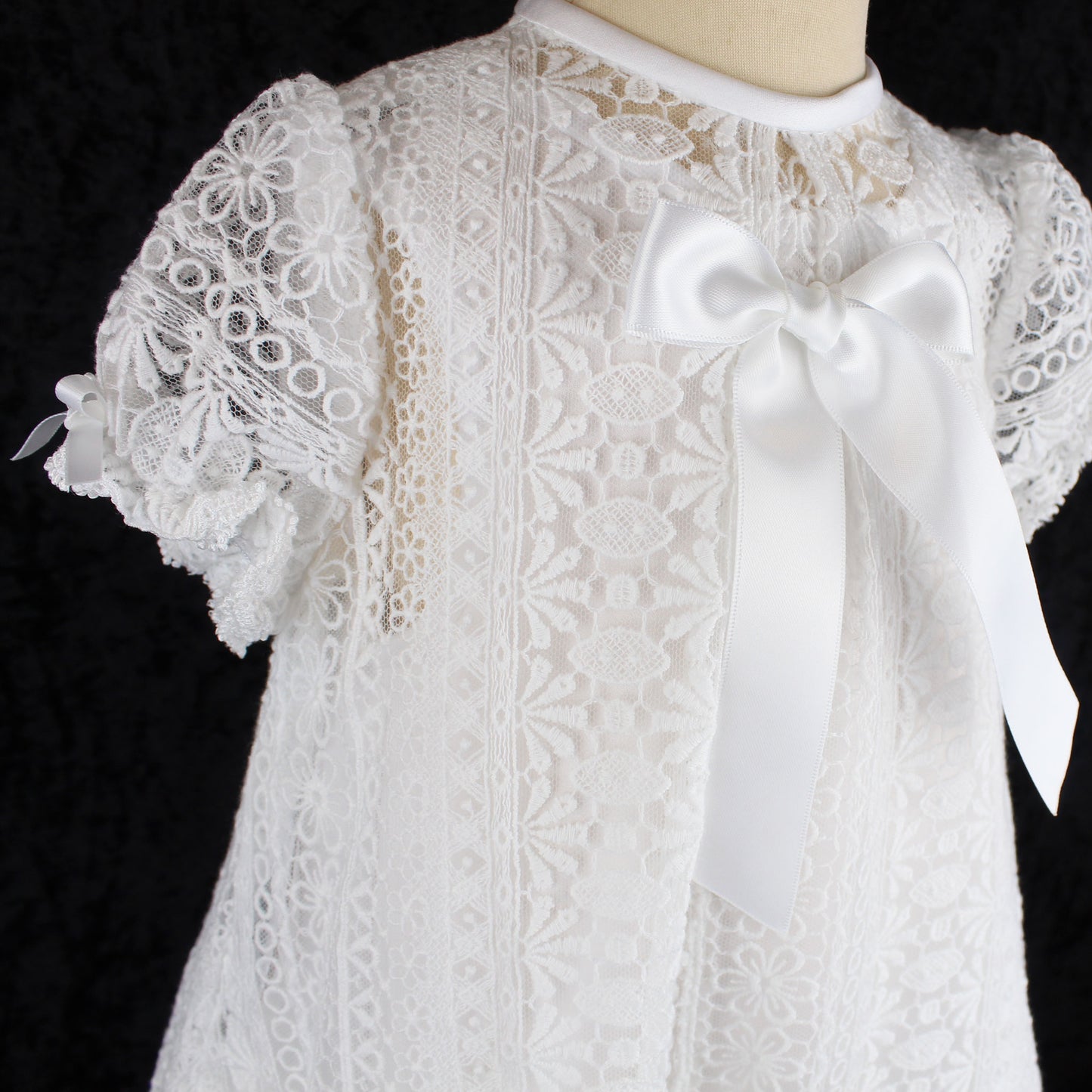 Sarah Louise Vintage Lace Christening Gown and Bonnet - White - 001129