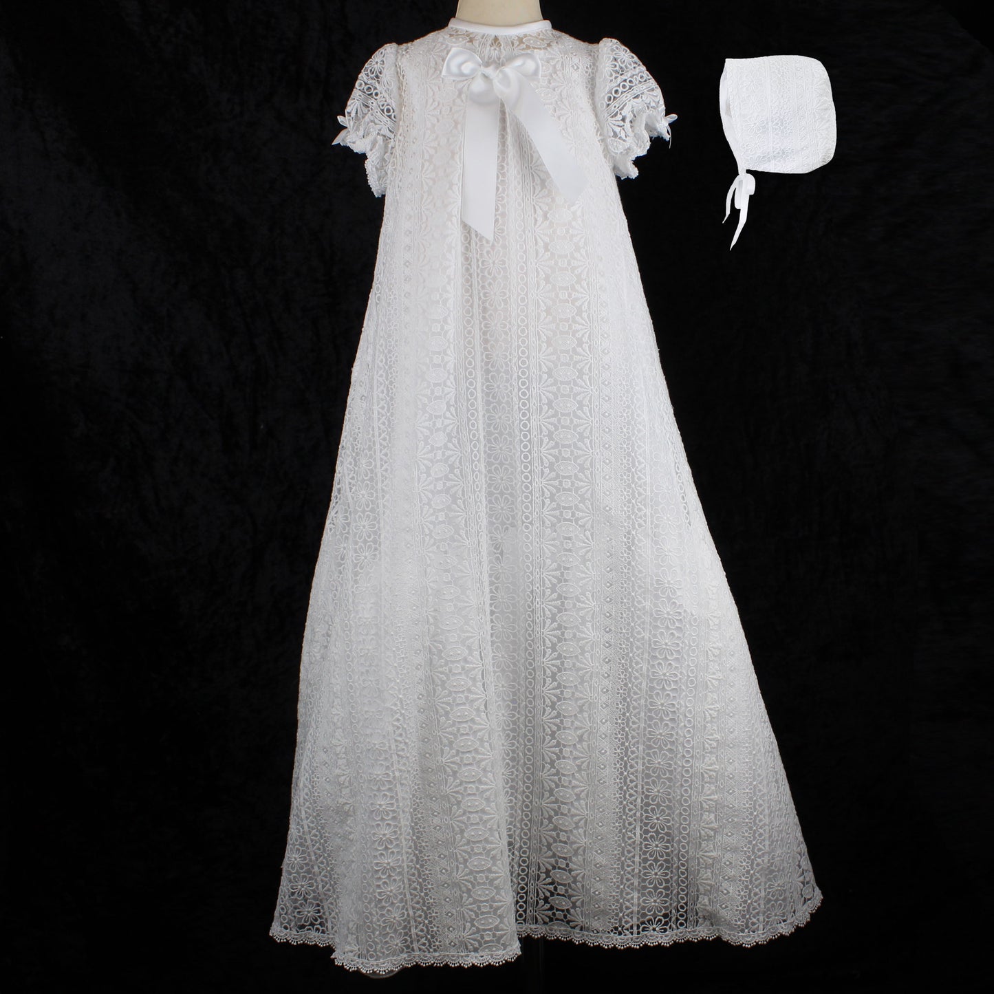Sarah Louise Vintage Lace Christening Gown and Bonnet - White - 001129