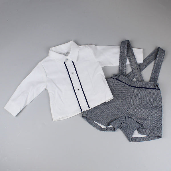 baby boys white shirt and grey shorts with braces classy wedding, party or occasion outfit