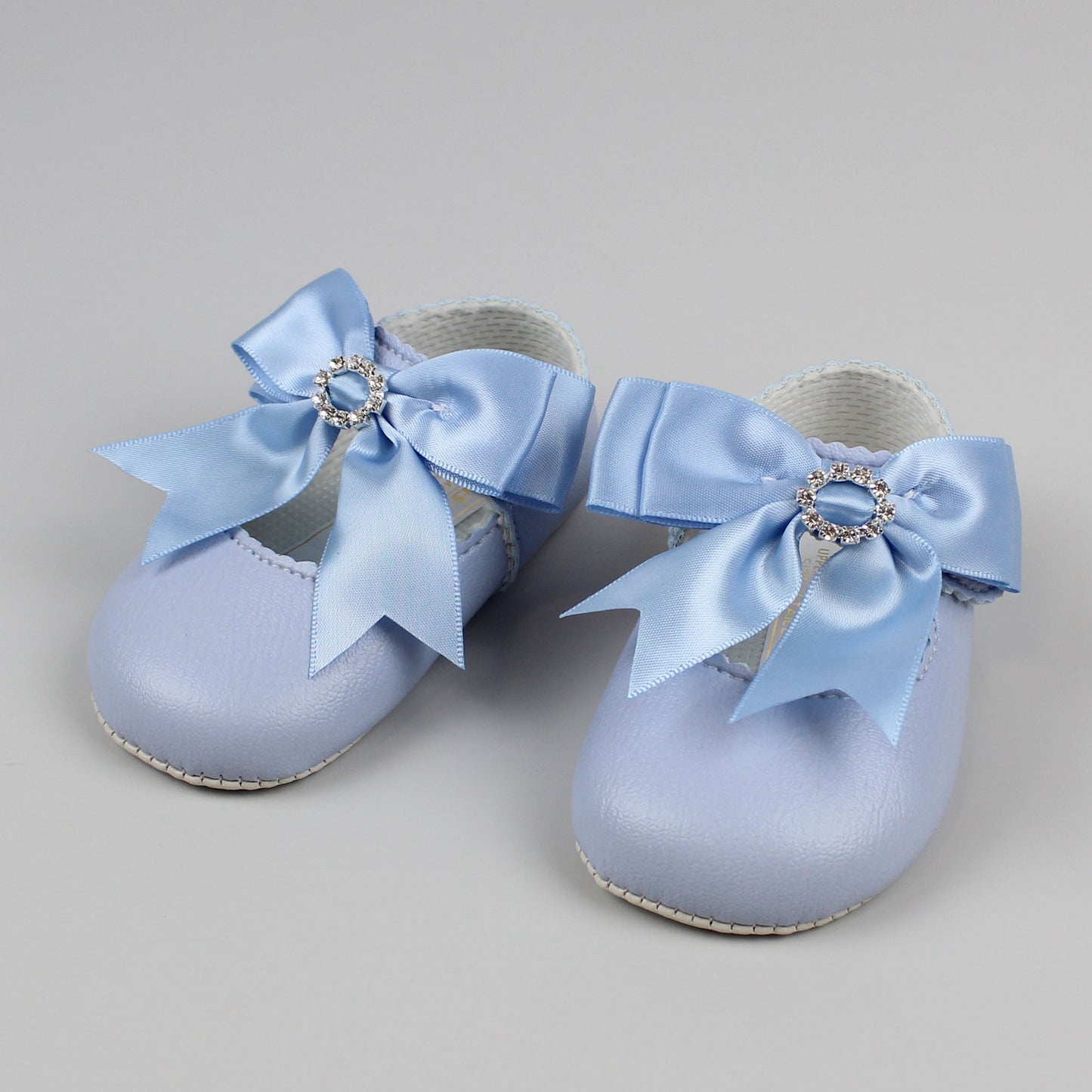 baby girls blue sating bow diamante
