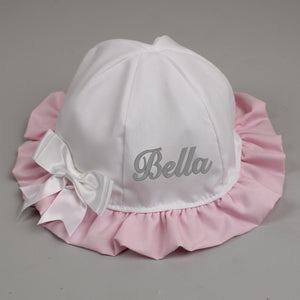 baby girl white pink summer sun hat personalised with name