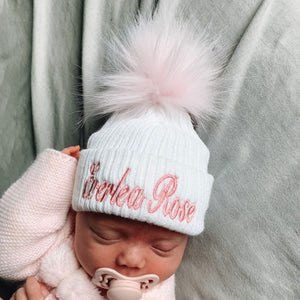 baby girls personalised pom hat