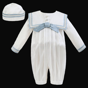 sarah louise silk christening romper with hat
