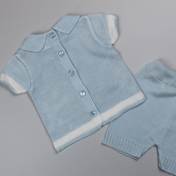 Baby Boy Knitted Shirt & Shorts Outfit - Blue